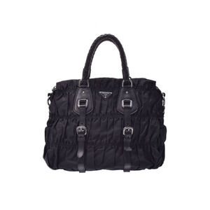 Prada handbag black Gathered Gaufre nylon strap